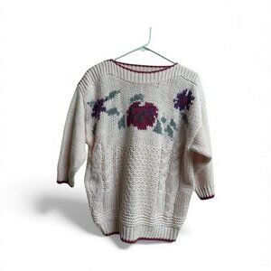 Needles & Yarn Handknit Pink Floral Cable Knit Sweater Large